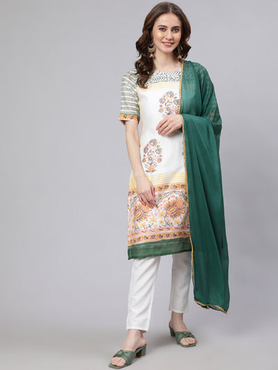 White Block Printed Kurta Set