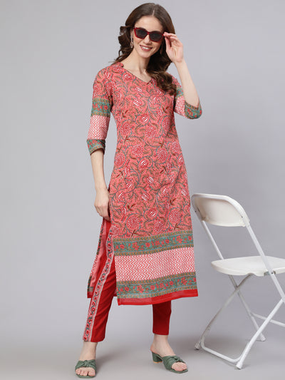 Pink Floral Print Kurta With Pant