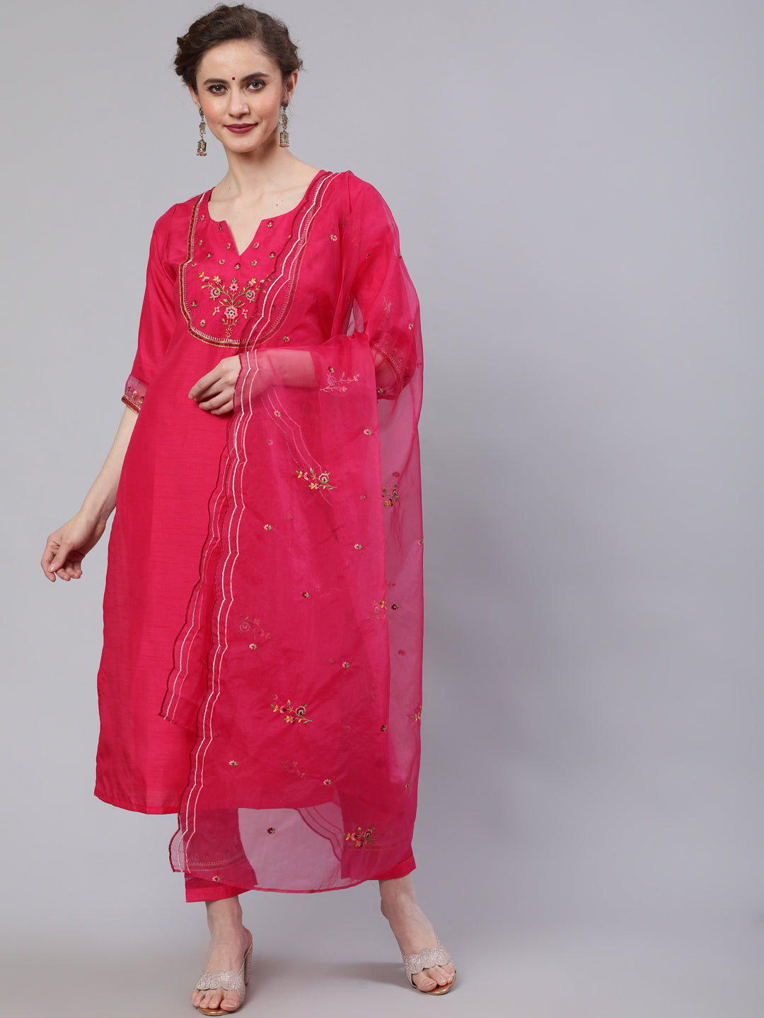 Red Embroidered Kurta Pant With Dupatta