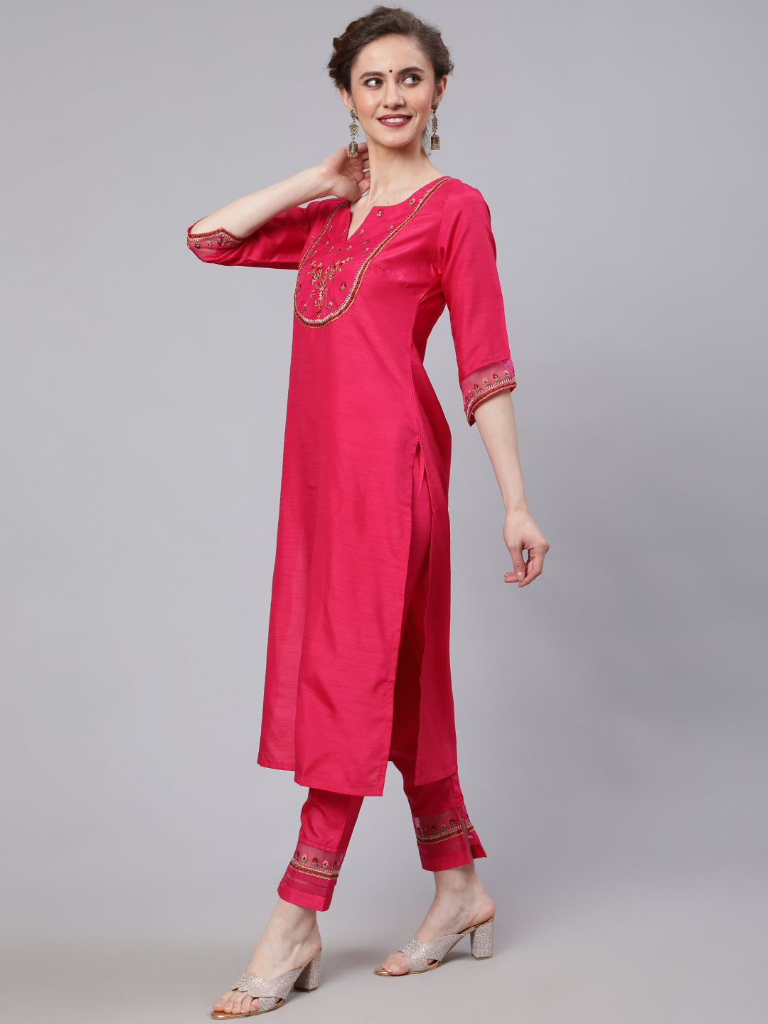 Red Embroidered Kurta Pant With Dupatta