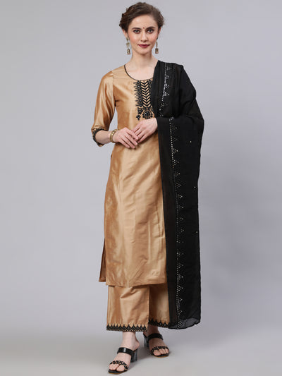 Beige Embroidered Kurta Palazzo With Dupatta