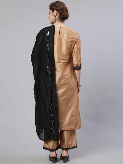 Beige Embroidered Kurta Palazzo With Dupatta