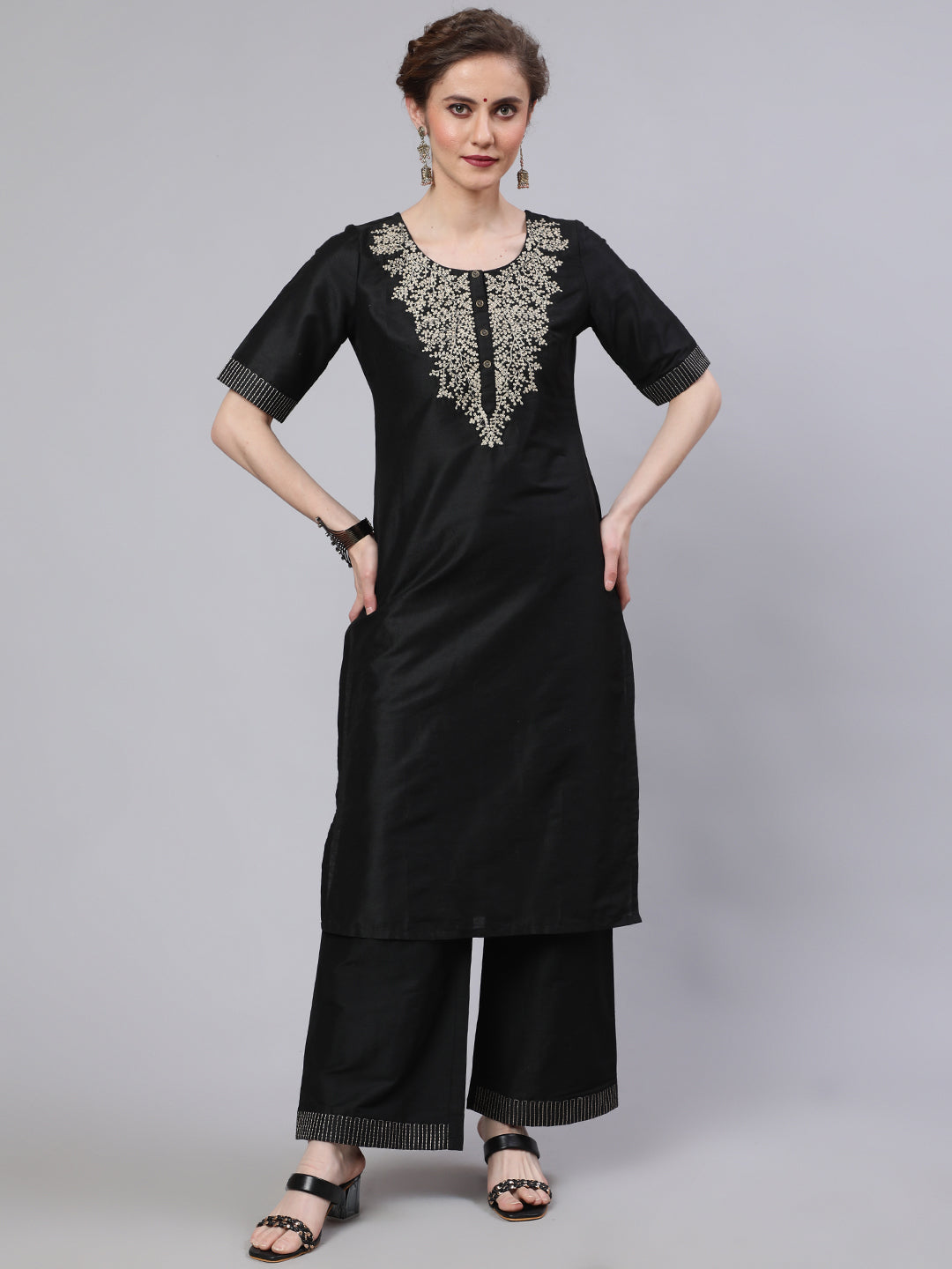 Black Embroidered Kurta With Palazzo