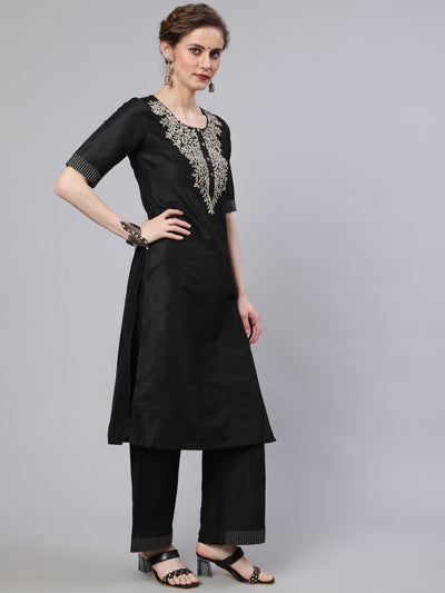 Black Embroidered Kurta With Palazzo