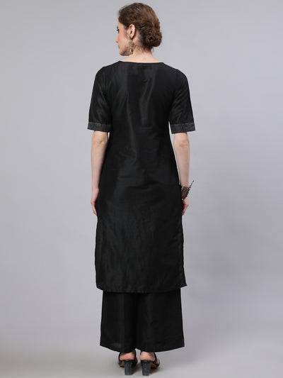 Black Embroidered Kurta With Palazzo