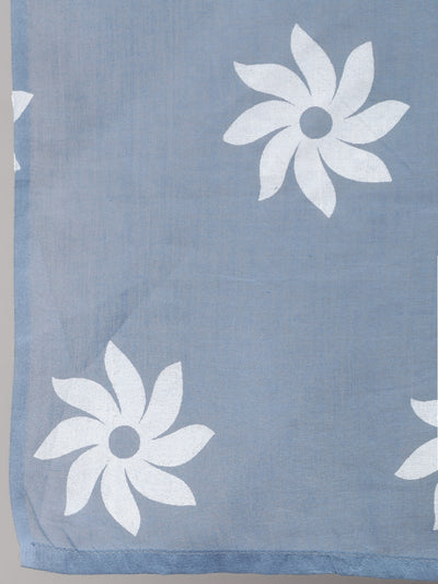 Blue Floral Print Kurta Palazzo With Dupatta