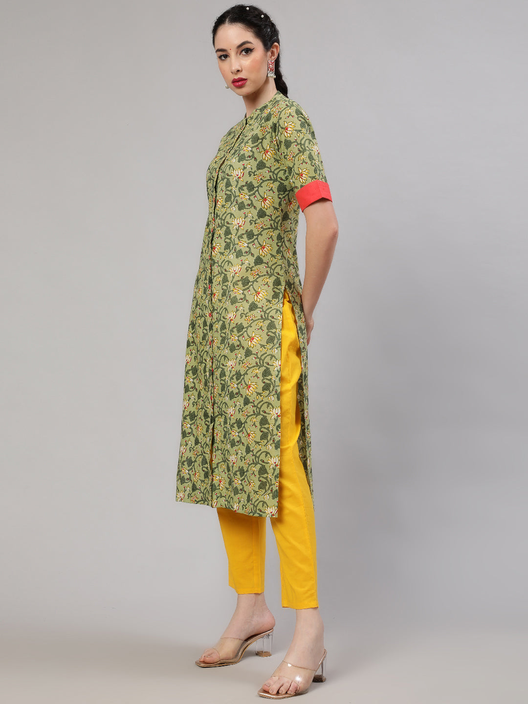 Green Floral Print Kurta With Pant