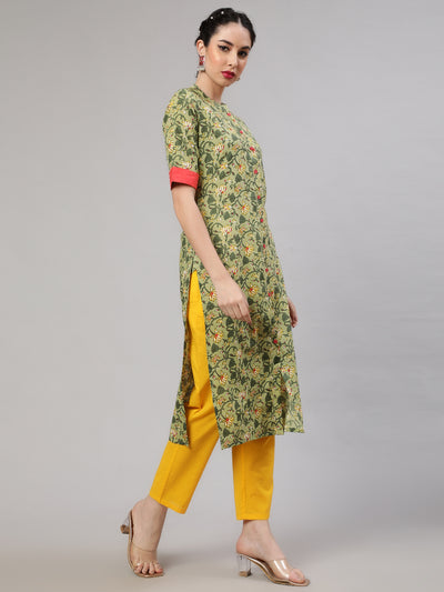 Green Floral Print Kurta With Pant