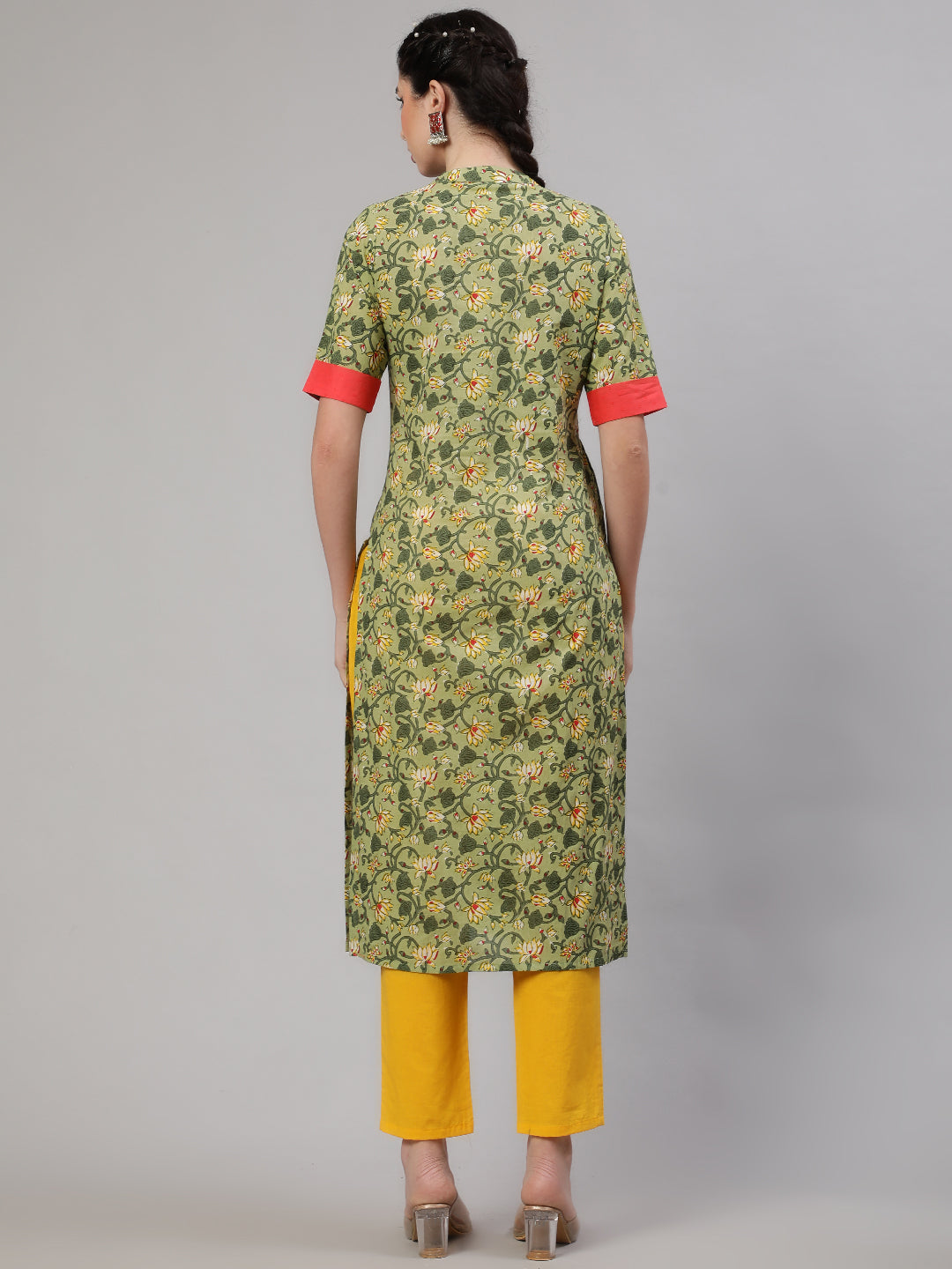 Green Floral Print Kurta With Pant