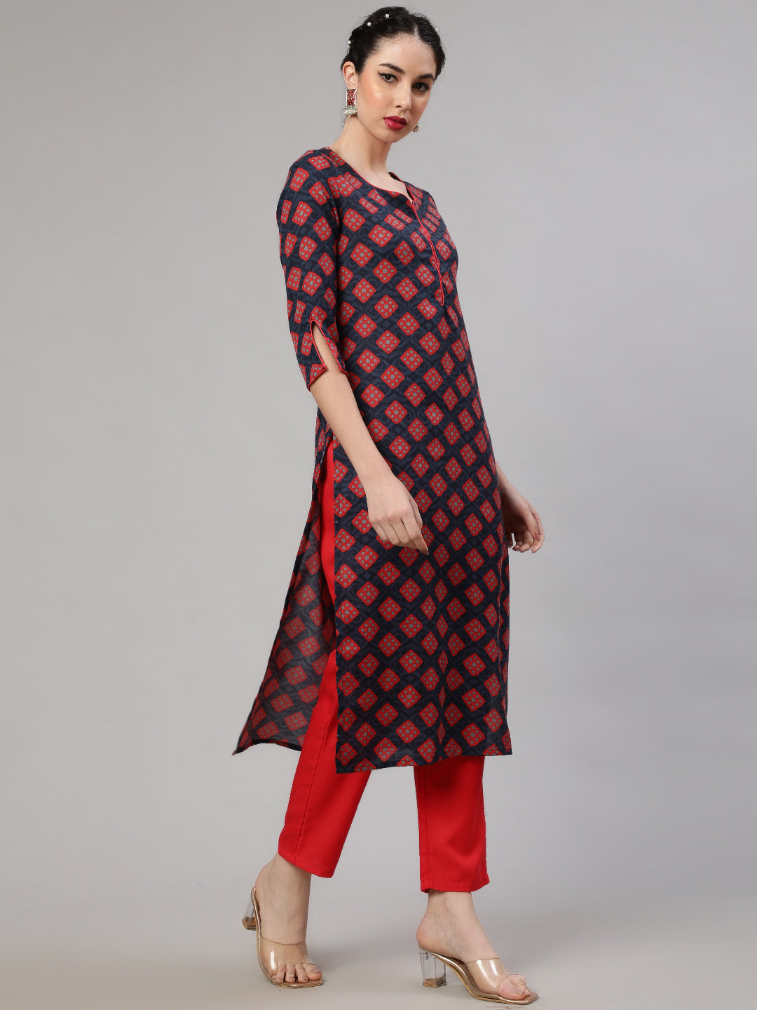 Red Checked Kurta With Pant