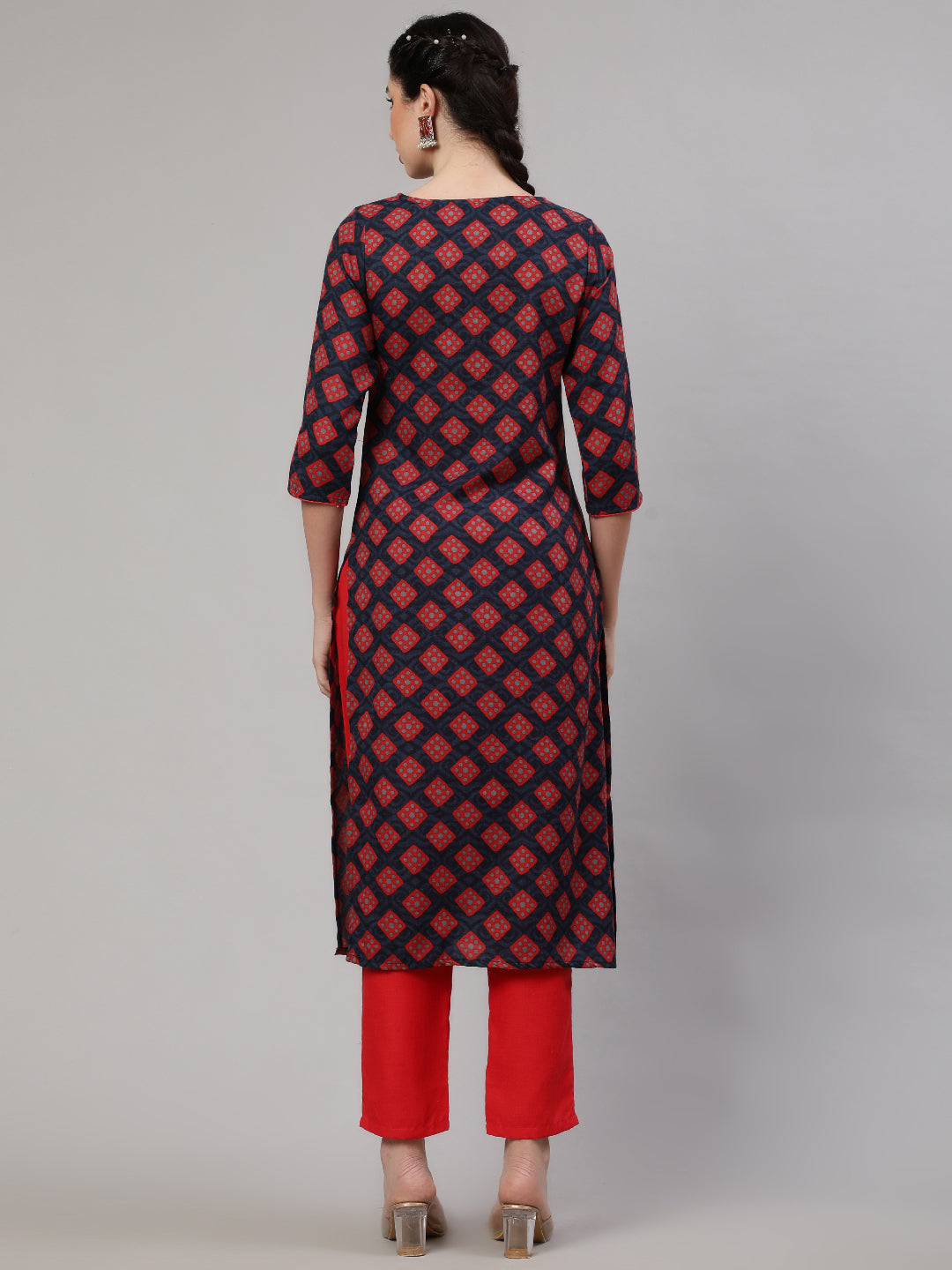 Red Checked Kurta With Pant