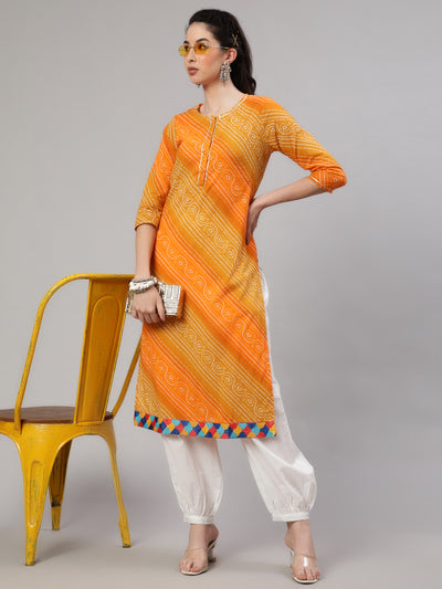 Mustard Bandhani Print Kurta With Palazzo