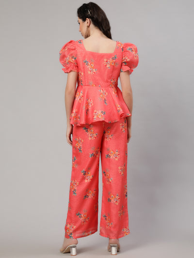 Coral Floral Print Co-ords Set