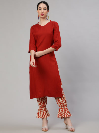 Red Kurta With Chevron Palazzo