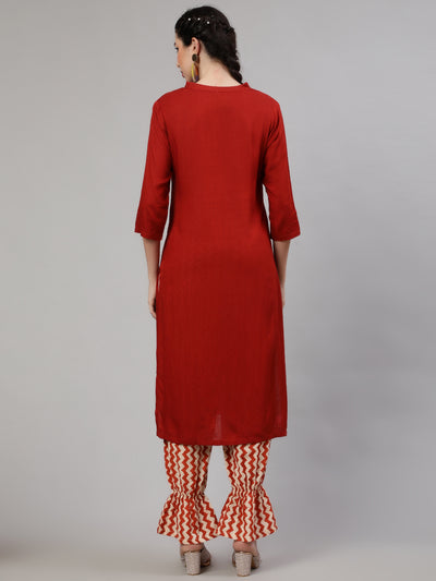 Red Kurta With Chevron Palazzo