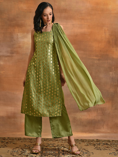 Green Printed Kurta Palazzo With Dupatta