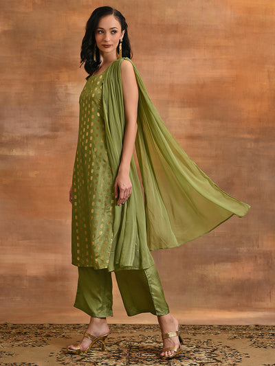 Green Printed Kurta Palazzo With Dupatta