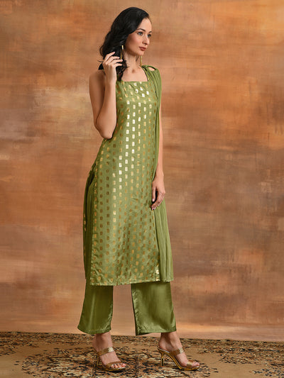 Green Printed Kurta Palazzo With Dupatta