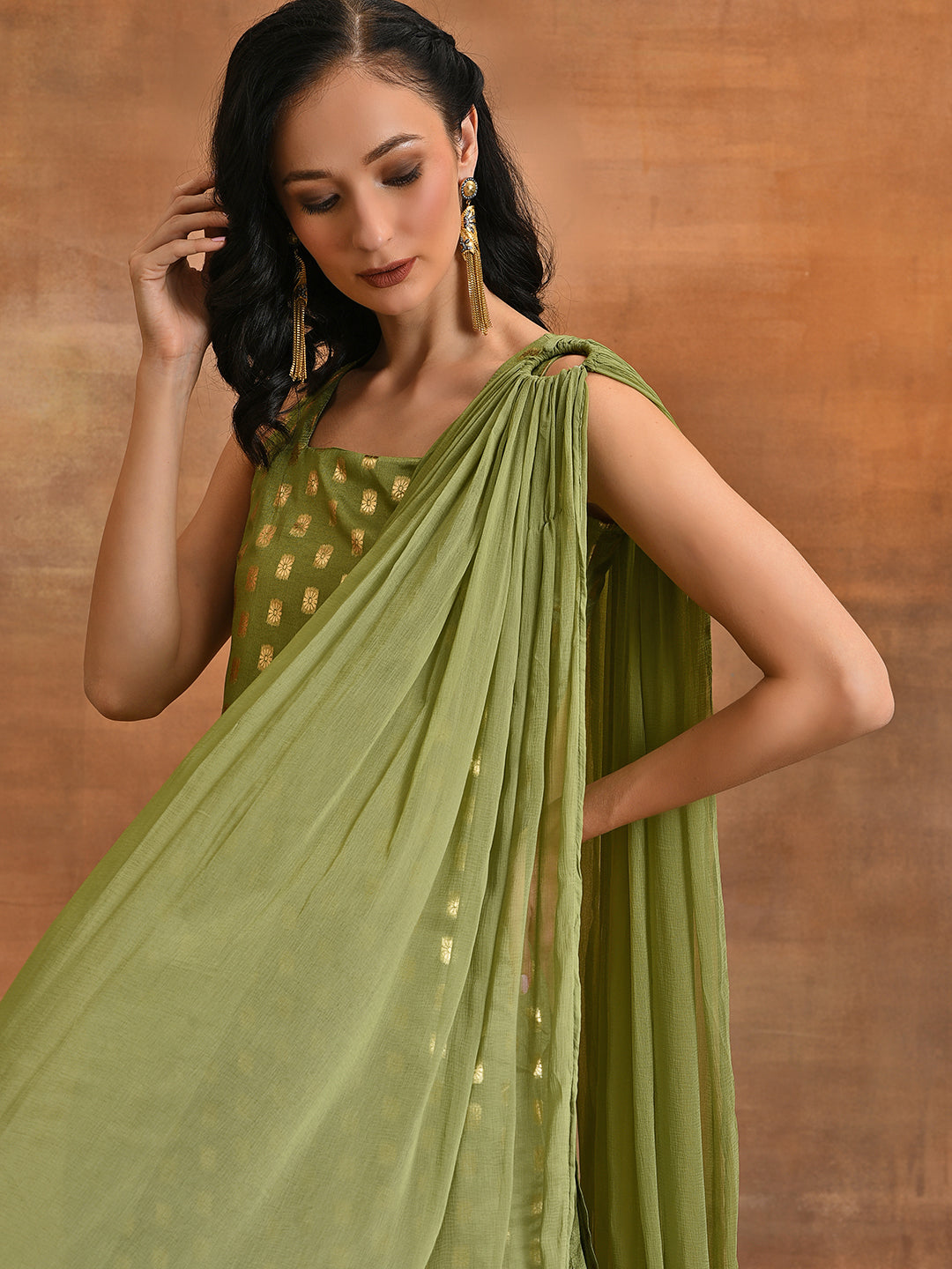 Green Printed Kurta Palazzo With Dupatta