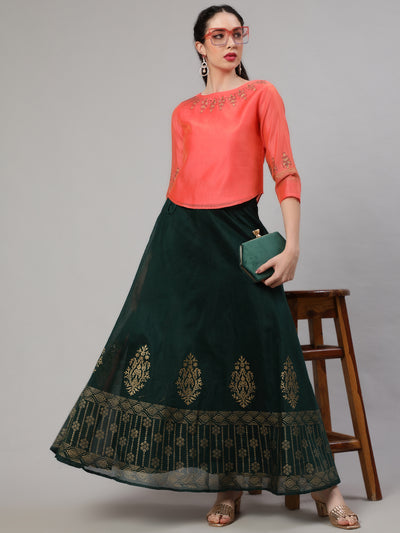 Green & Peach Block Print Lehenga Choli