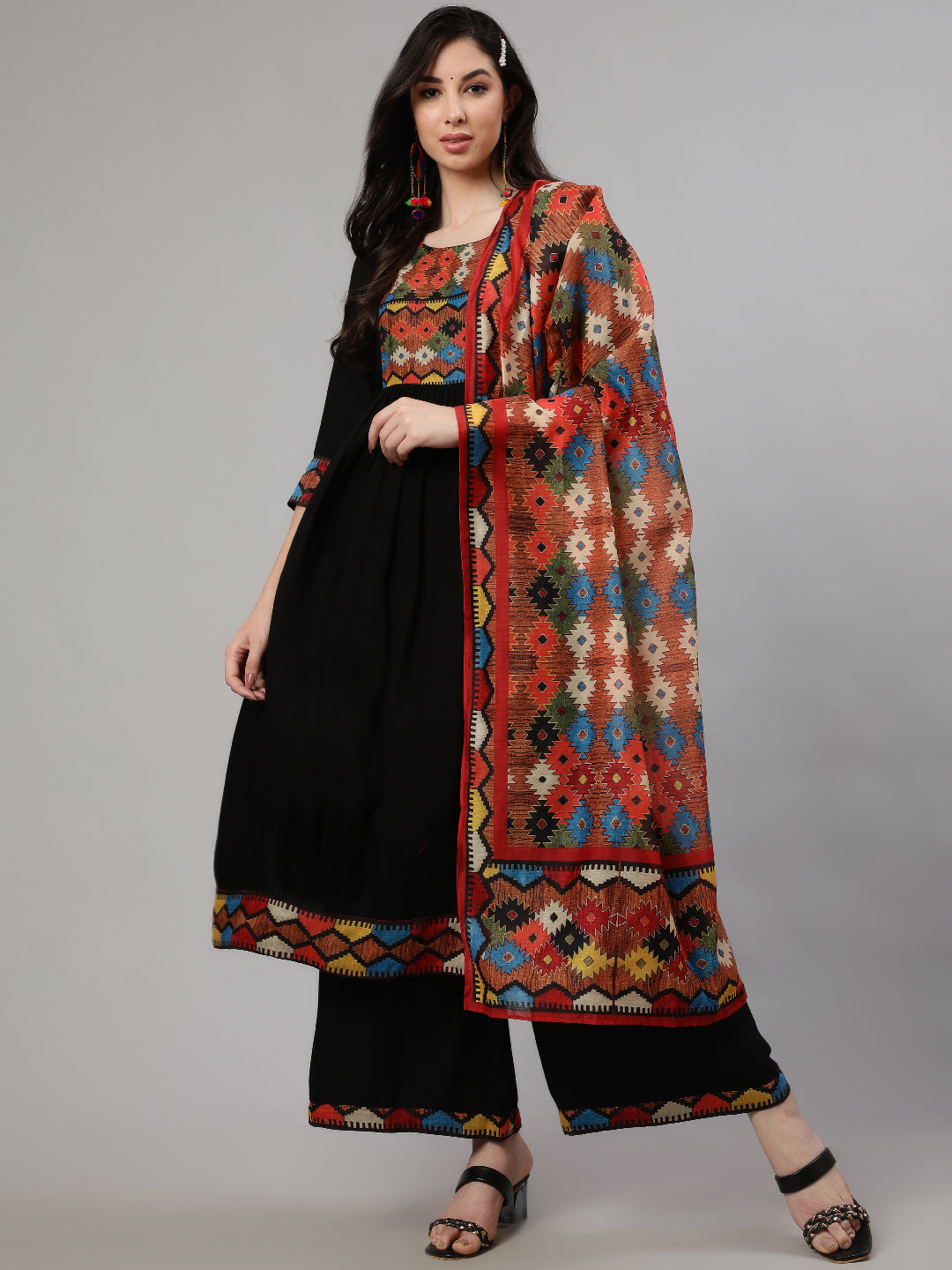 Black Printed Nyra Cut Kurta with Palazzo