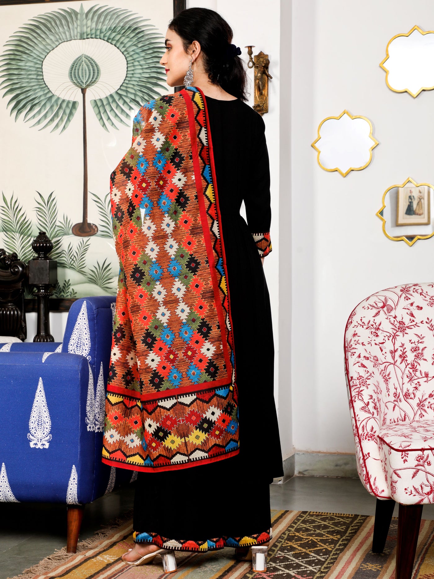 Black Printed Nyra Cut Kurta with Palazzo