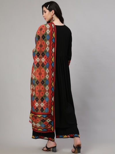 Black Printed Nyra Cut Kurta with Palazzo