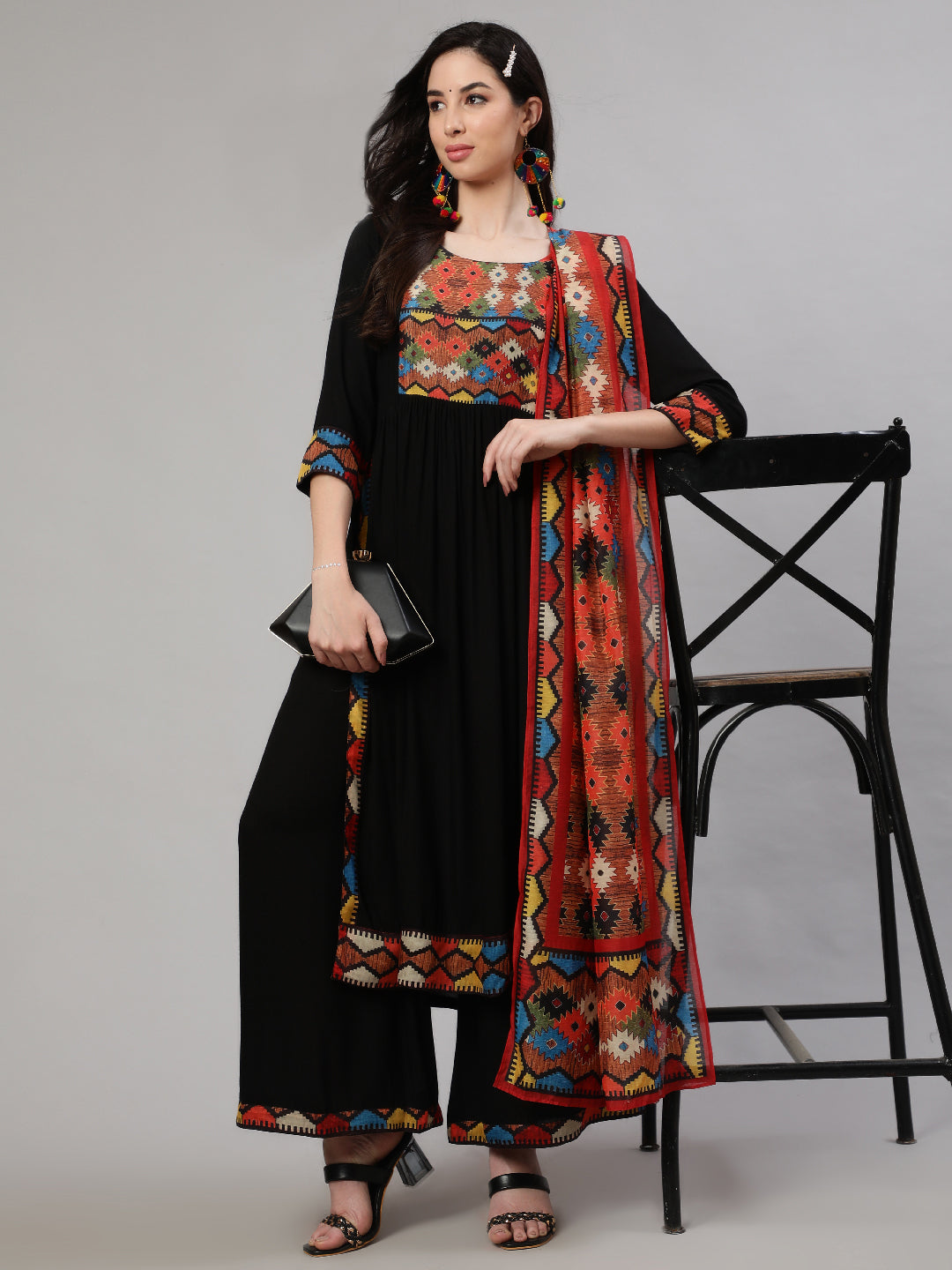 Black Printed Nyra Cut Kurta with Palazzo