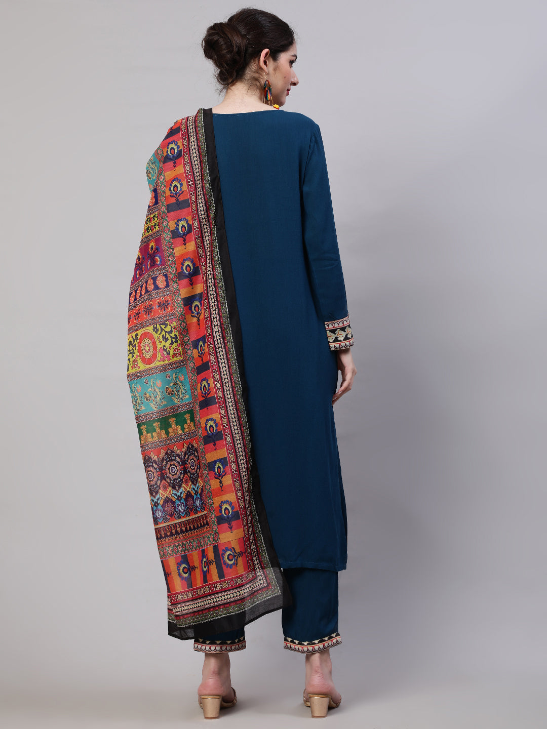 Blue Printed Kurta Pant With Dupatta