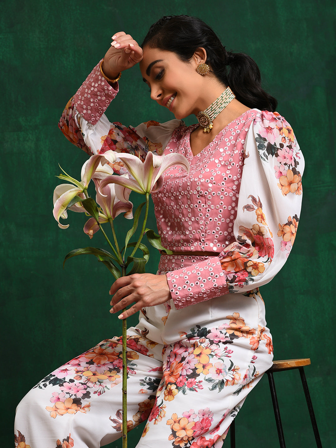 Pink & White Embroidered Co-Ords Set