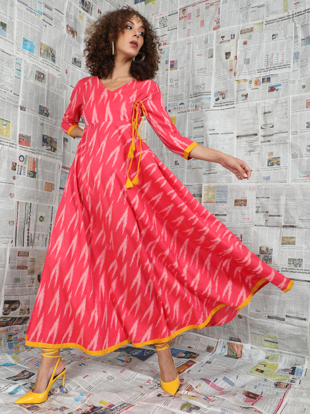 Pink Ikat Design Maxi Dress