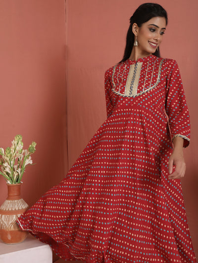 Red Bandhani Print Anarkali