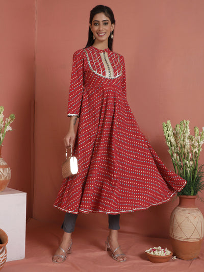 Red Bandhani Print Anarkali