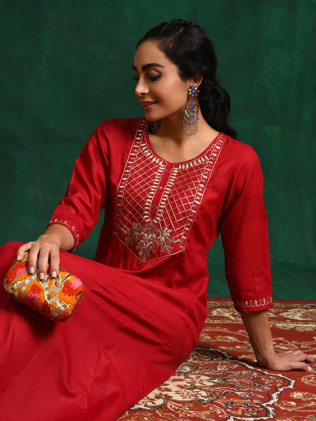 Red Embroidered Anarkali Kurta