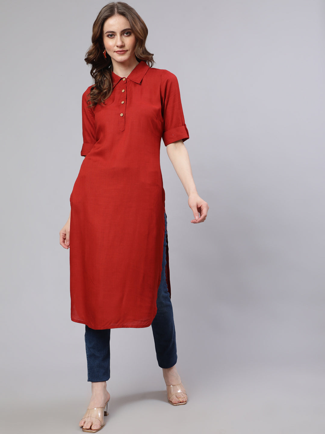 Red Pathani Straight Kurta