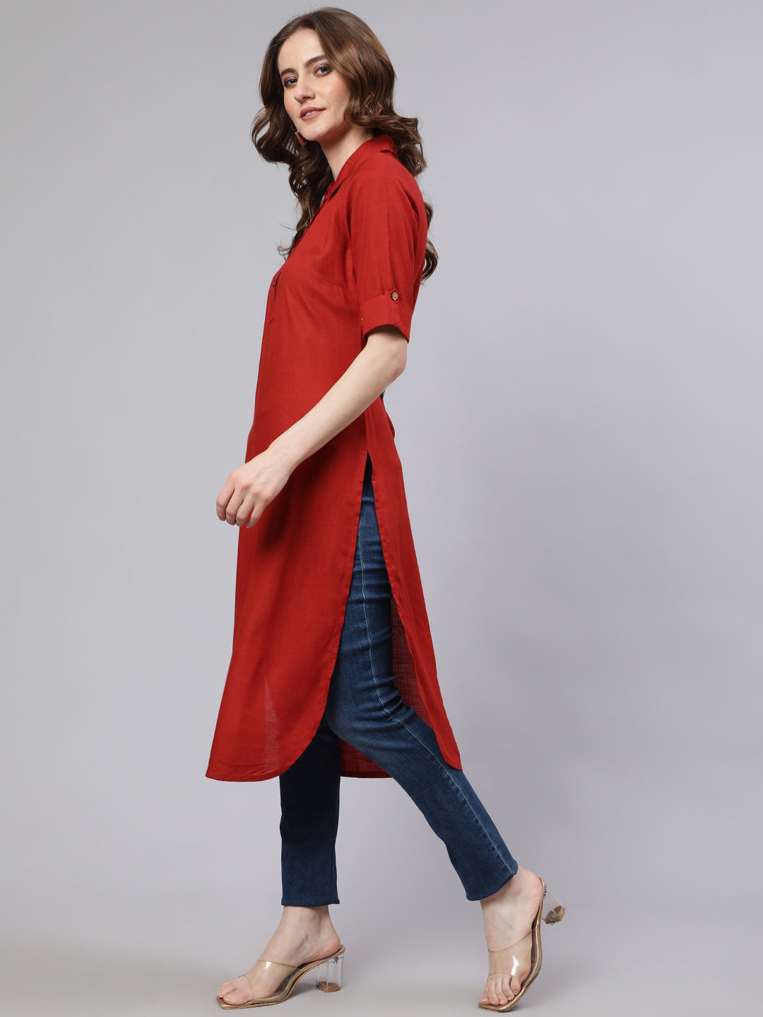 Red Pathani Straight Kurta