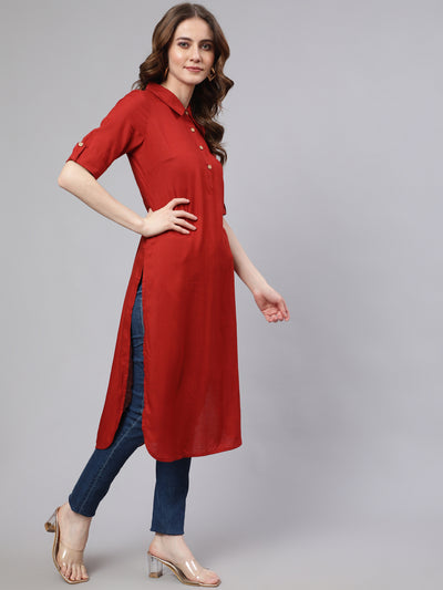 Red Pathani Straight Kurta