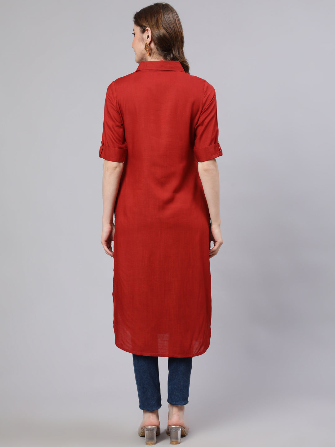 Red Pathani Straight Kurta