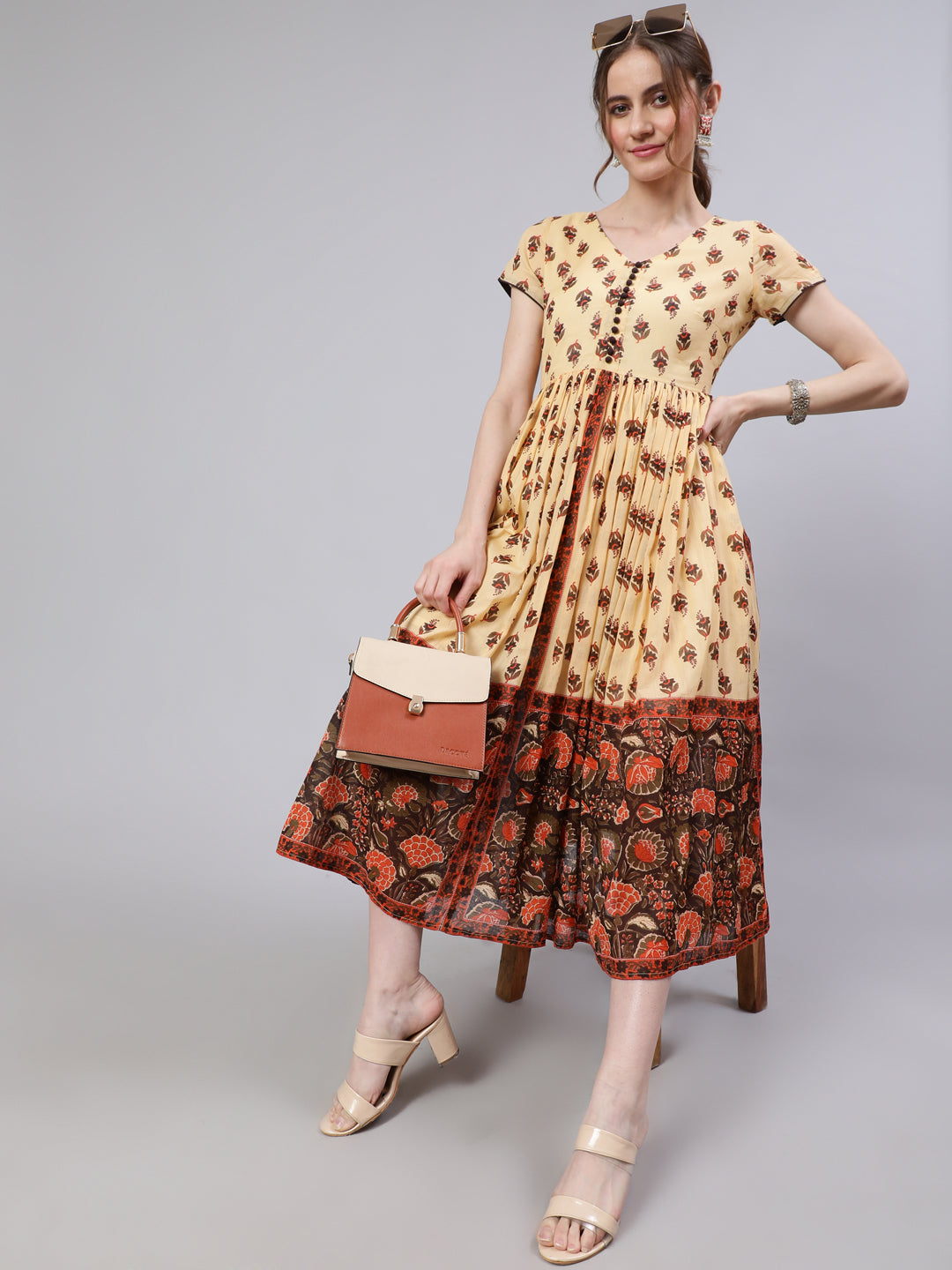 Cream Ethnic Motif Dress