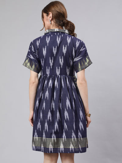 Navy Blue Ikat Skater Dress