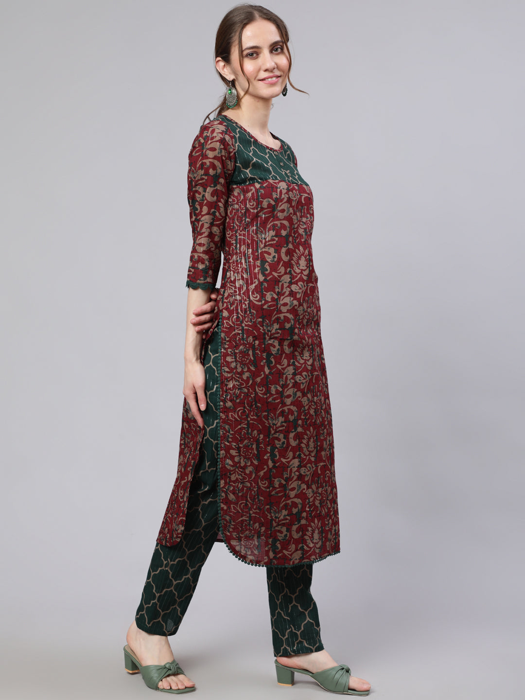 Maroon Printed Straight Kurta