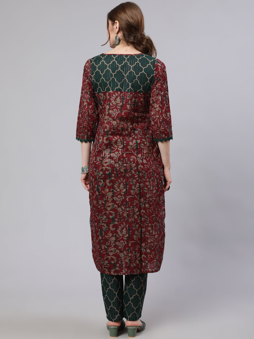 Maroon Printed Straight Kurta