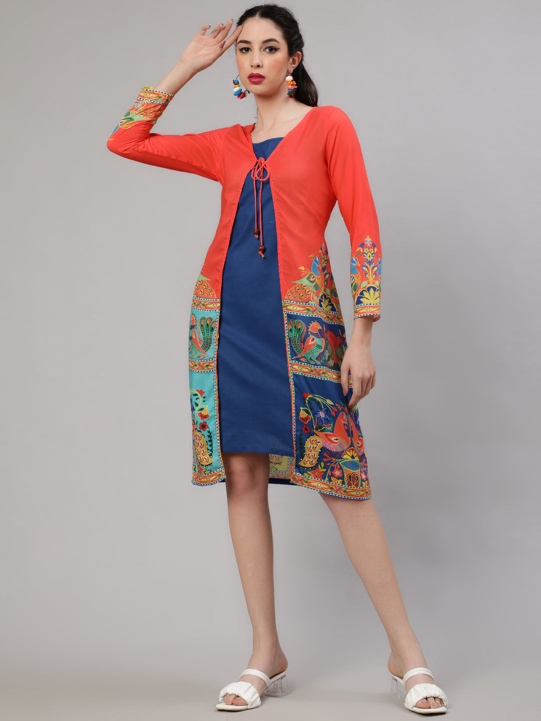 Orange Abstract Print Layered Dress