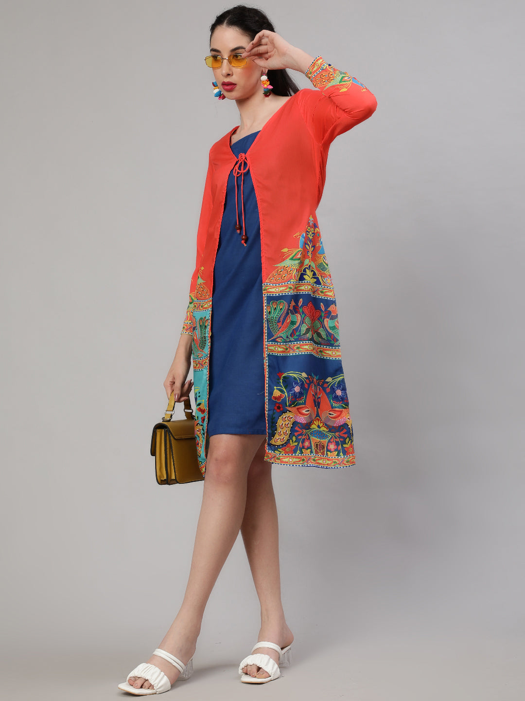 Orange Abstract Print Layered Dress