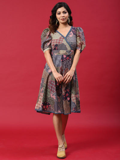 Multicolor Floral Print A-Line Dress