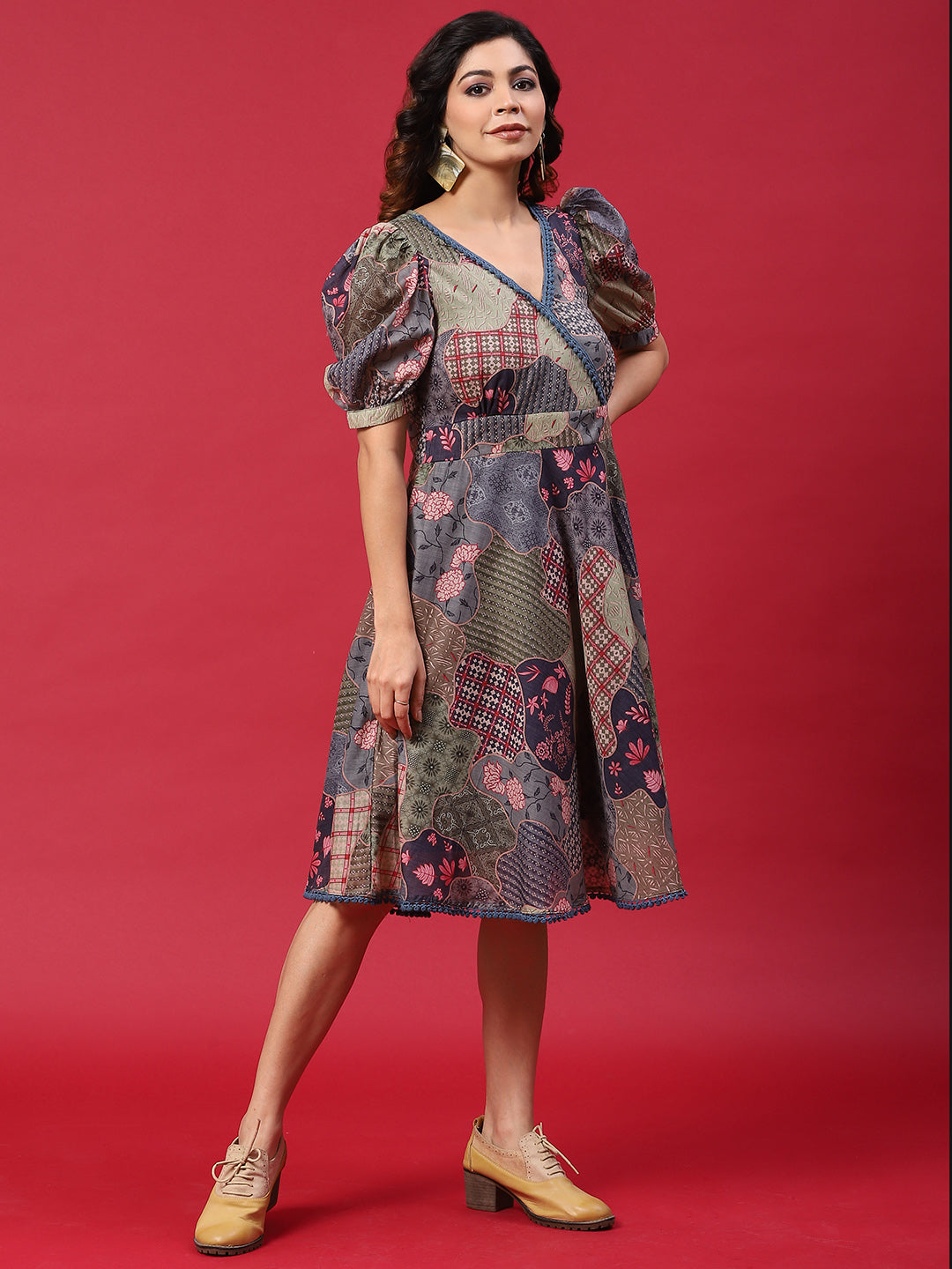 Multicolor Floral Print A-Line Dress