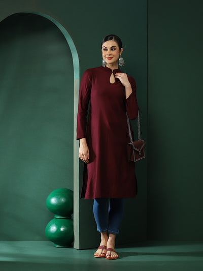 Wine Sweetheart Neck Kurta