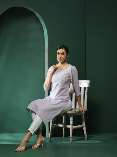 Lavender Embroidered Yoke Kurta