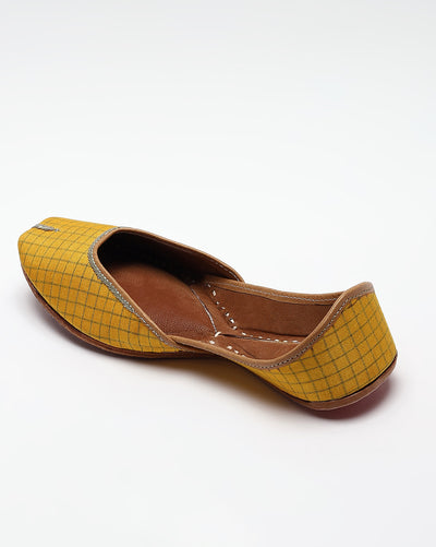 Yellow Checked Handcrafted Mojaris