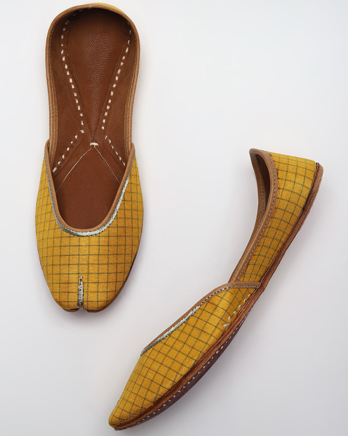 Yellow Checked Handcrafted Mojaris
